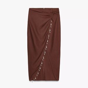 Zara Brown Pencil Skirt with Embellishments